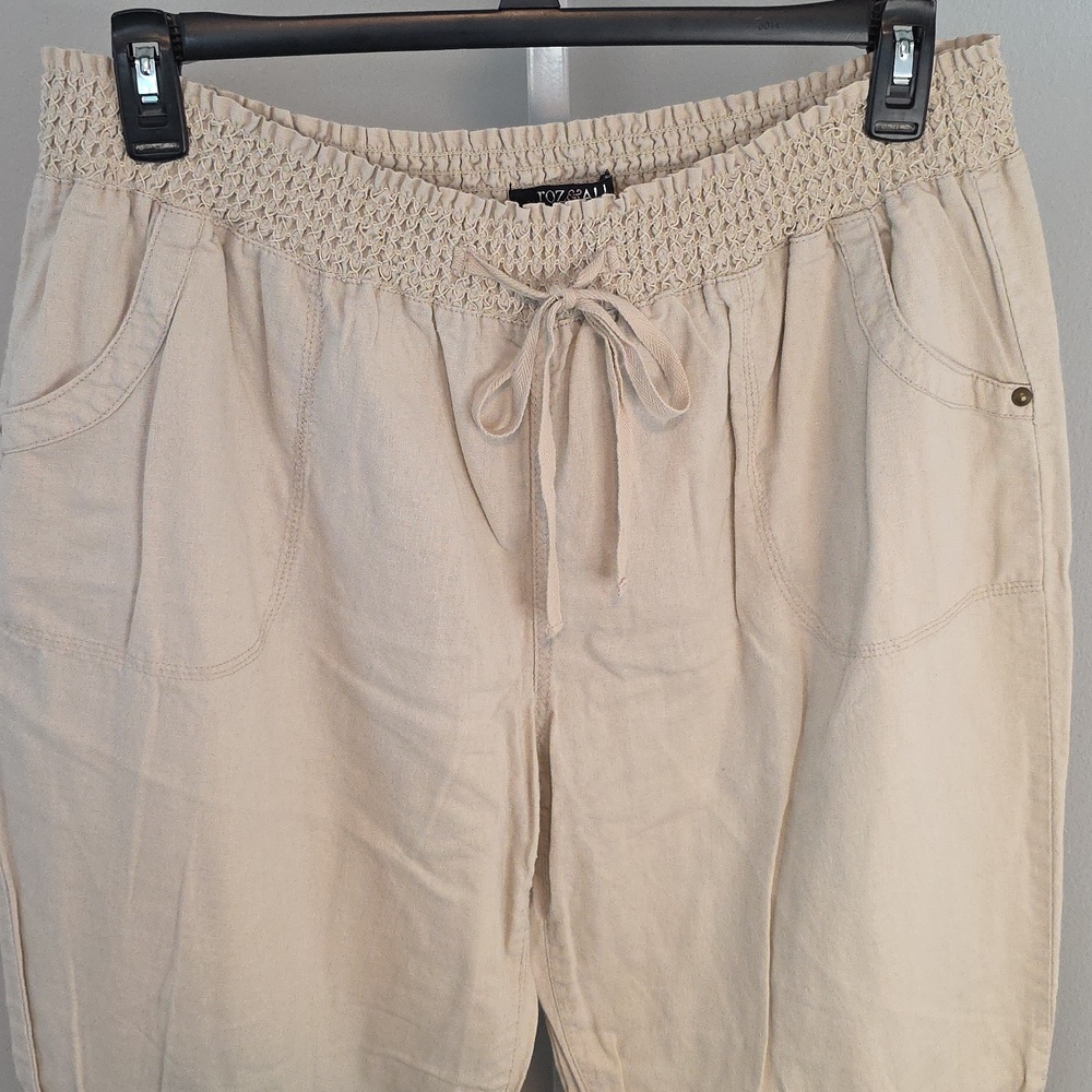 Roz & Ali Slip-On Linen Pant / Beige / 2x - Picture 3 of 6